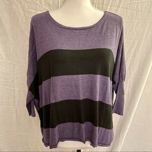 Joseph A. Boxy Purple & Black Striped Knit Top